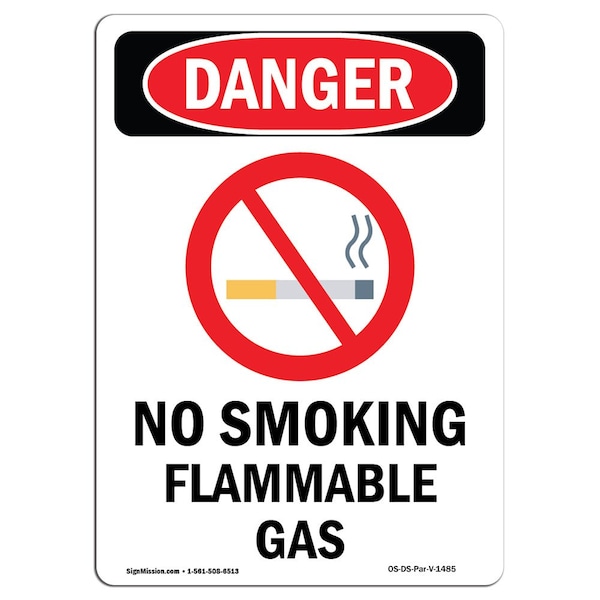 Safety Sign, OSHA Danger, 24" Height, Aluminum, No Smoking Flammable Gas, Portrait